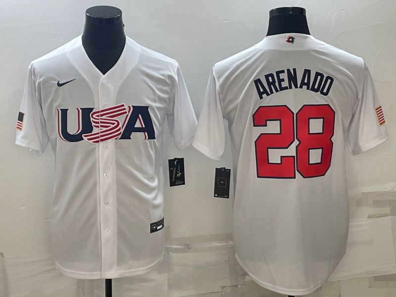 Men 2023 World Cub USA 28 Arenado White Nike MLB Jersey11